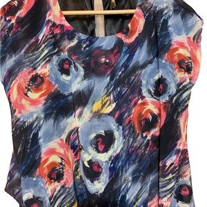 Size Small - Love Story Design Dress. Grey background with red and blue roses.